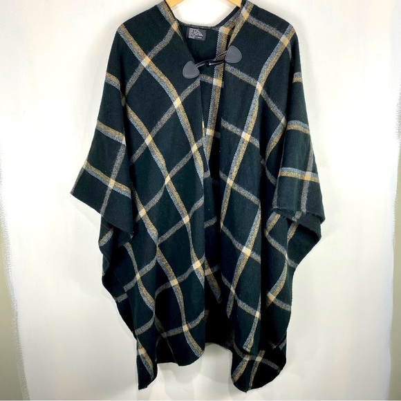 Oversized Plaid‎ Toggle Flowy Drapey Slouchy Shawl Poncho Cardigan Sweater Wrap - Picture 1 of 4